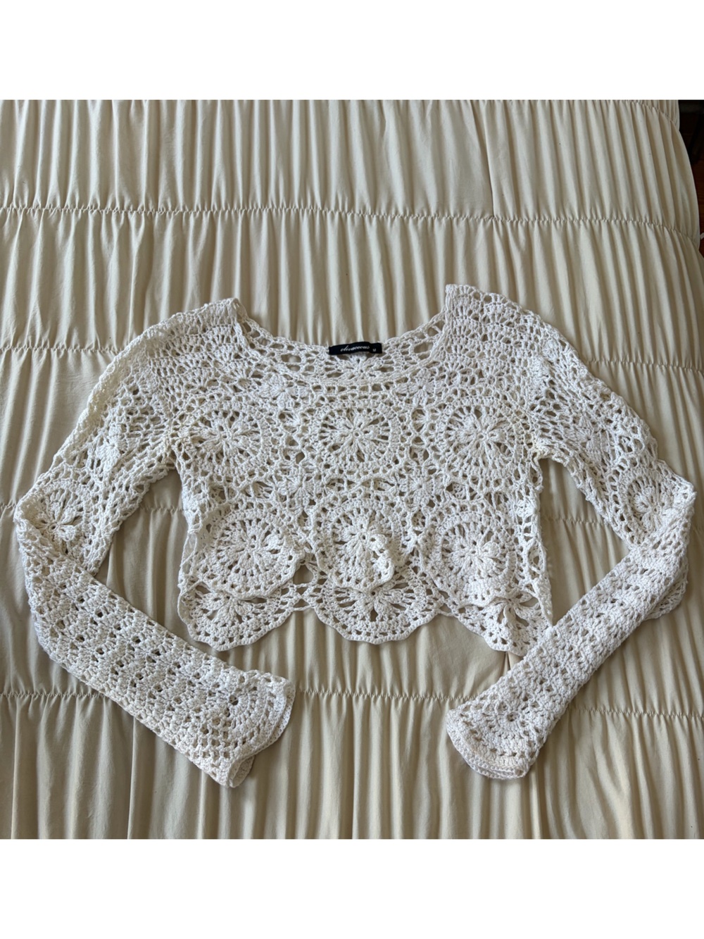 Crochet Lace White Long Sleeve Top